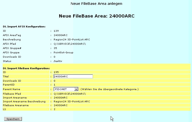 Screenshot Admin Console incl. AFIX Config Details, Add New Area